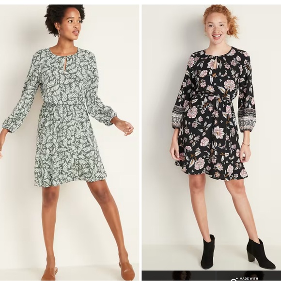 Old Navy Dresses & Skirts - Bundle of 2 Old Navy Waist-Defined, Keyhole, Long Sleeve Dresses